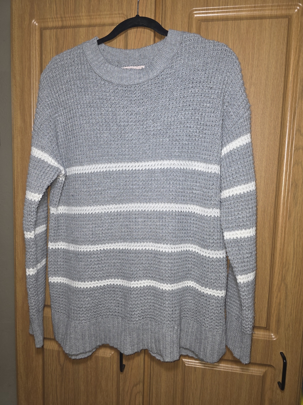 SO Light Gray Crewneck Sweater with White Stripes